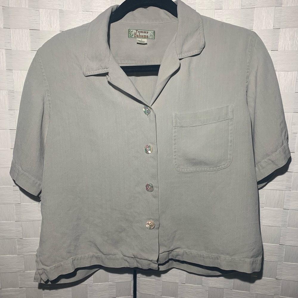 Tommy Bahama Green Button Down Silk Top